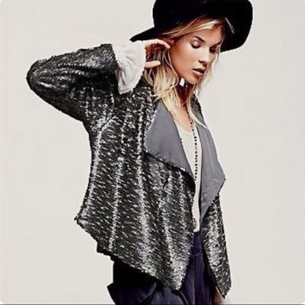Free People Party Sequin Open Drape Jacket Extra Small